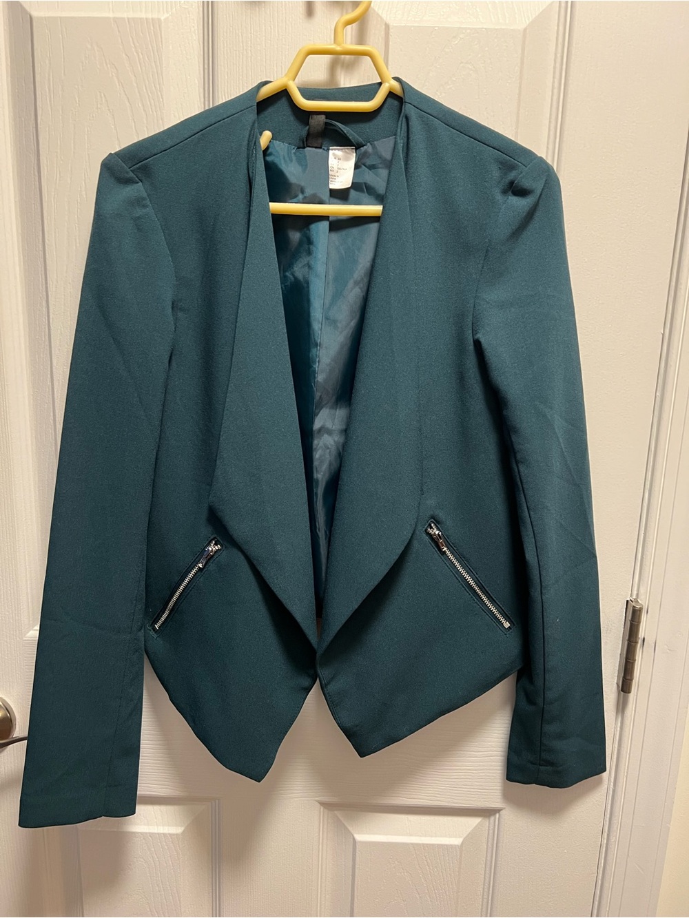 H&M Teal Open-Front Blazer with Zip Pockets
